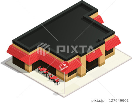 Isometric urban fried chicken restaurant 127649901