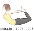 ヨガの弓のポーズをとるボブヘアの若い女性イラスト 127649903