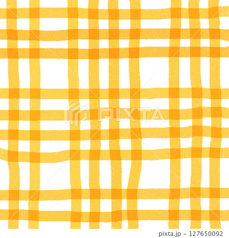 Orange Plaid Gingham Check Hand Drawn Background Pattern Overlay 127650092