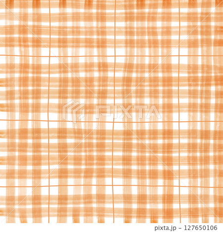 Orange Plaid Gingham Check Hand Drawn Background Pattern Overlay 127650106