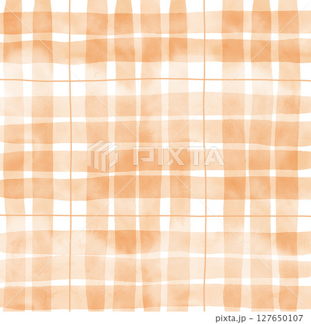 Orange Plaid Gingham Check Hand Drawn Background Pattern Overlay 127650107