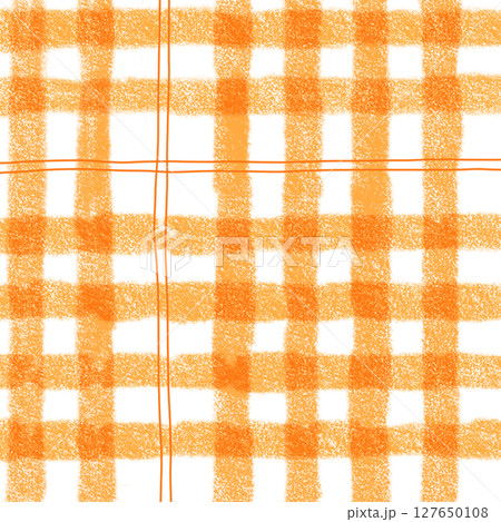 Orange Plaid Gingham Check Hand Drawn Background Pattern Overlay 127650108