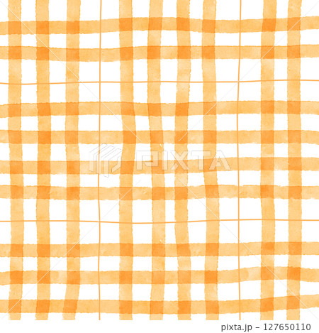 Orange Plaid Gingham Check Hand Drawn Background Pattern Overlay 127650110