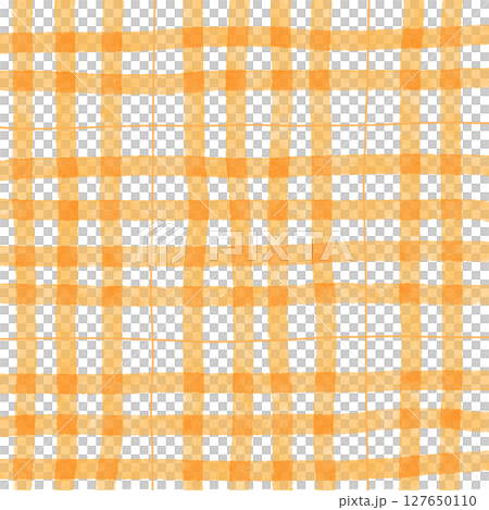 Orange Plaid Gingham Check Hand Drawn Background Pattern Overlay 127650110