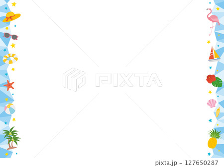 夏と海をイメージした横型の左右のフレームイラスト_青 127650287