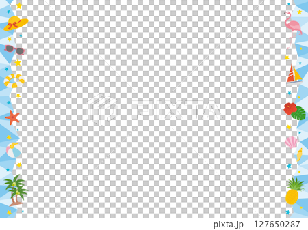 夏と海をイメージした横型の左右のフレームイラスト_青 127650287