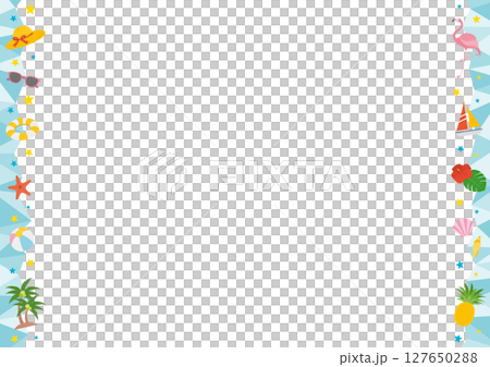 Short horizontal frame illustration with the image of summer and the sea_green Short horizontal frame illustration with the image of summer and the sea_green 127650288