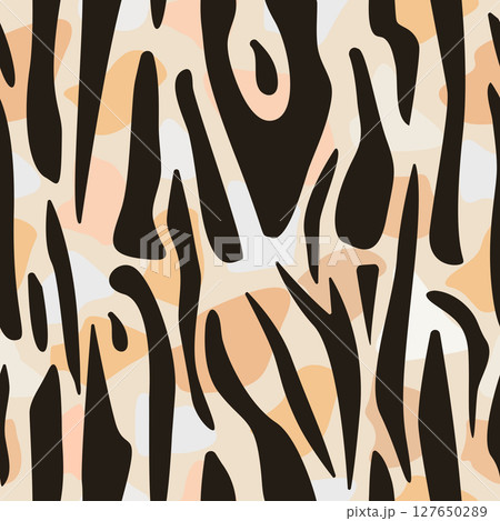 Tiger print, vector seamless pattern in beige and brown colors 127650289