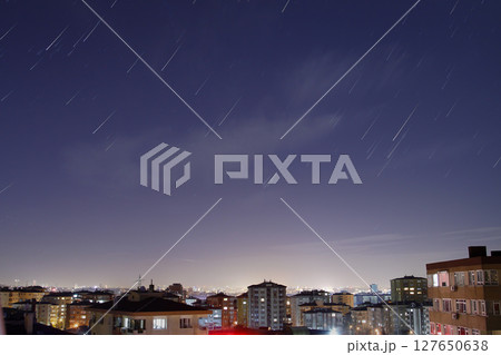 A view of the stars of the Milky Way with a mountain top in the foreground.Perseid Meteor Shower observation 127650638