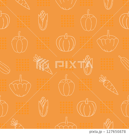 Yellow and orange vegetables, bright vector seamless pattern 127650878