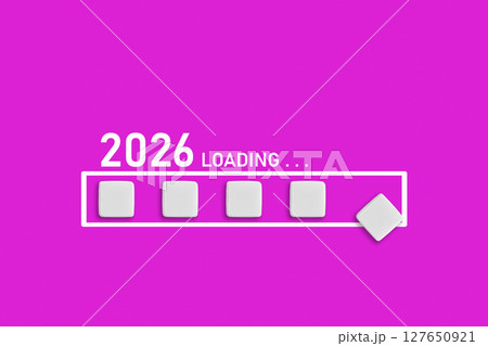 2026 Loading text on Magenta backdrop. Ideal for business planning, financial trends, and future economic concepts 127650921