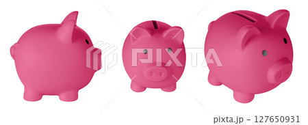 Set Piggy bank pig Red color on isolated white background Set Piggy bank pig Red color on isolated white background 127650931