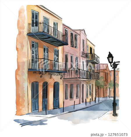 New Orleans . New Orleans  hand drawn watercolor illustration 127651073