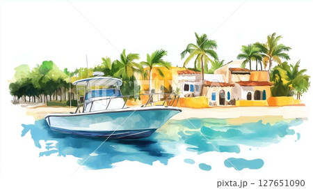Playa del Carmen. Playa del Carmen hand drawn watercolor illustration 127651090