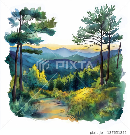 Shenandoah National Park. Shenandoah National Park hand drawn watercolor illustration Shenandoah National Park. Shenandoah National Park hand drawn watercolor illustration 127651233