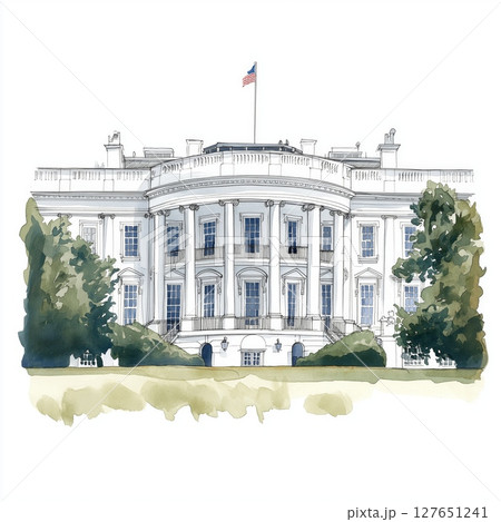 The White House. The White House hand drawn watercolor illustration The White House. The White House hand drawn watercolor illustration 127651241