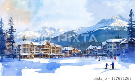 Whistler Blackcomb. Whistler Blackcomb hand drawn watercolor illustration Whistler Blackcomb. Whistler Blackcomb hand drawn watercolor illustration 127651265