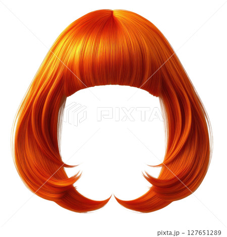 Vibrant orange bob hairstyle isolated on a white background created for fashion and design purposes 127651289