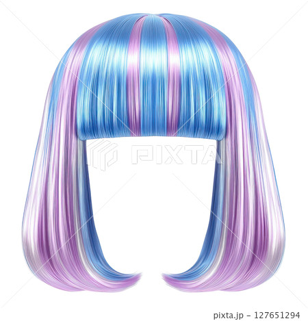 Vibrant blue and pink wig with straight cut and colorful highlights 127651294