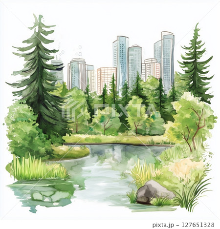 Stanley Park. Stanley Park hand drawn watercolor illustration 127651328