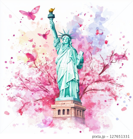 Statue of Liberty. Statue of Liberty hand drawn watercolor illustration 127651331
