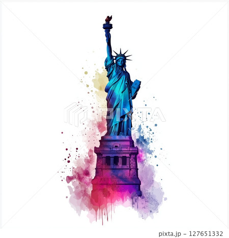 Statue of Liberty. Statue of Liberty hand drawn watercolor illustration 127651332