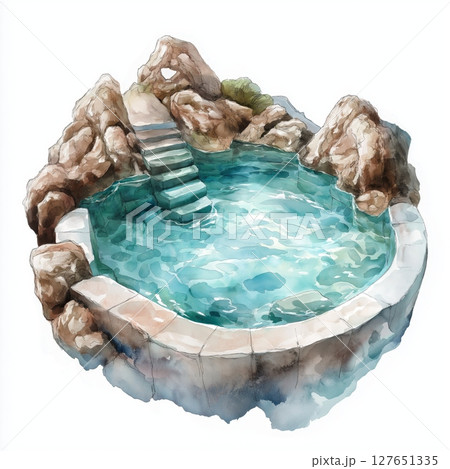 The Baths in Virgin Gorda. The Baths in Virgin Gorda hand drawn watercolor illustration 127651335