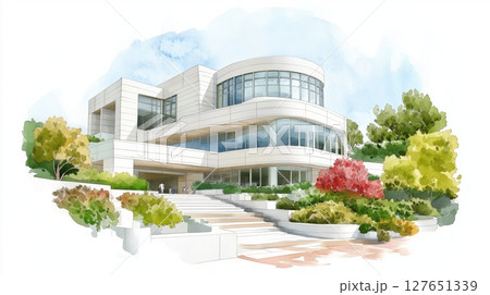 The Getty Center. The Getty Center hand drawn watercolor illustration 127651339