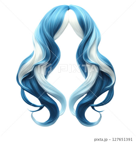 Bright blue and white wavy synthetic hair extension for cosplay and fashion styles Bright blue and white wavy synthetic hair extension for cosplay and fashion styles 127651391