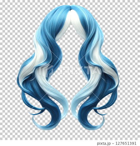 Bright blue and white wavy synthetic hair extension for cosplay and fashion styles Bright blue and white wavy synthetic hair extension for cosplay and fashion styles 127651391