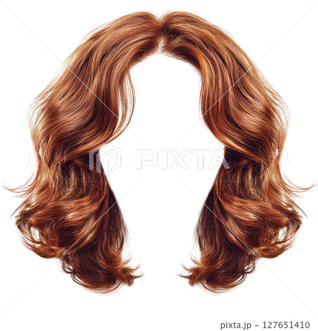 Curly auburn hairstyle with flowing waves perfect for various looks and occasions 127651410