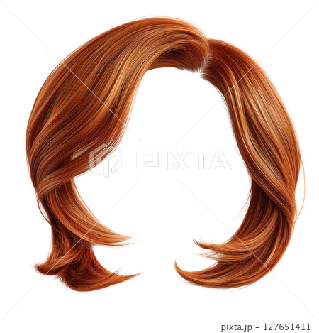 Beautiful long red hair with waves and layers isolated on white background 127651411