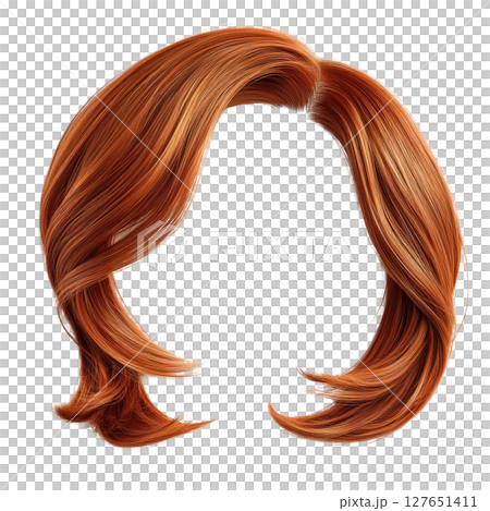Beautiful long red hair with waves and layers isolated on white background 127651411