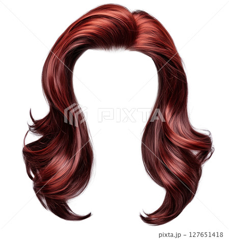 Beautiful isolated long wavy red hair with natural highlights cascading down 127651418