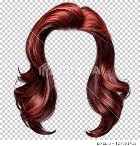 Beautiful isolated long wavy red hair with natural highlights cascading down 127651418