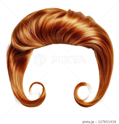 Vibrant orange hairstyle with stylish curls for creative costumes or theatrical performances 127651419