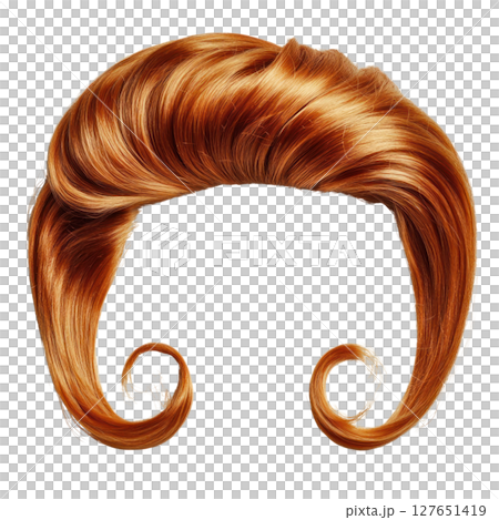 Vibrant orange hairstyle with stylish curls for creative costumes or theatrical performances 127651419