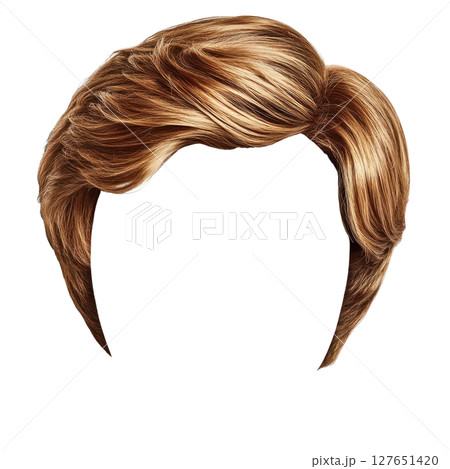 Stylish medium length wavy hair with warm blonde tones for contemporary looks in fashion and beauty 127651420