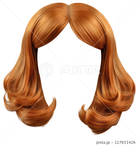 Long wavy ginger hair with soft curls in a beautiful isolated presentation for styling ideas 127651426