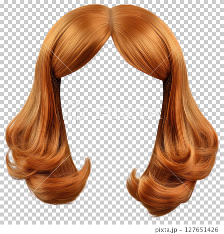 Long wavy ginger hair with soft curls in a beautiful isolated presentation for styling ideas 127651426