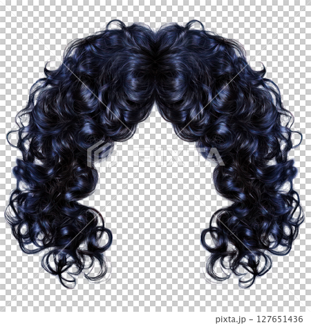 Curly dark blue hair isolated on a white background showcasing unique texture and volume for creative uses 127651436