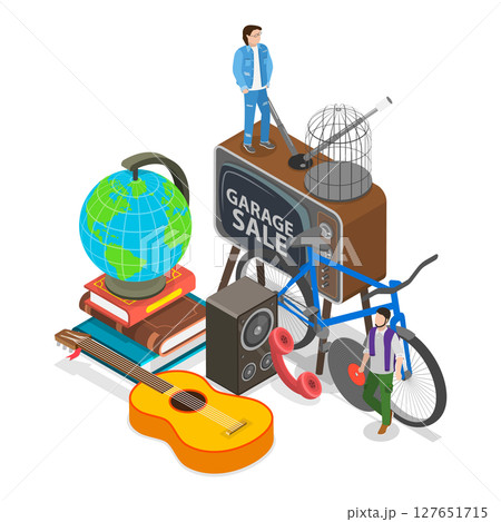 3D Isometric Flat  Illustration of Garage Sale. Item 2 127651715