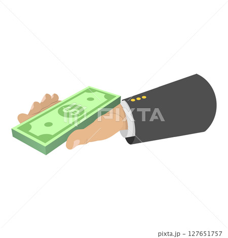 3D Isometric Flat  Illustration of Hands Holding Money in Various Forms. Item 8 127651757