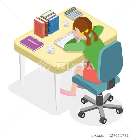 3D Isometric Flat Set of Children Study. Item 2 3D Isometric Flat Set of Children Study. Item 2 127651781