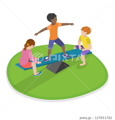 3D Isometric Flat Illustration of Children Playing Outside. Item 1 3D Isometric Flat Illustration of Children Playing Outside. Item 1 127651782