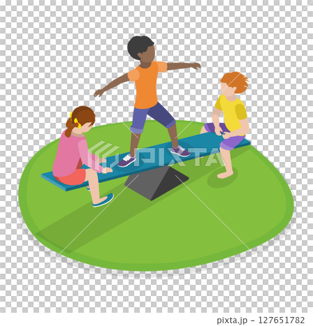 3D Isometric Flat Illustration of Children Playing Outside. Item 1 3D Isometric Flat Illustration of Children Playing Outside. Item 1 127651782