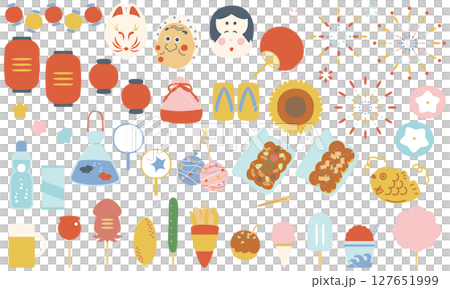 A cute festival illustration set that is inspired by summer festivals and fairs 127651999