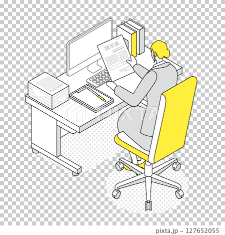 Female office worker checking invoices Female office worker checking invoices 127652055