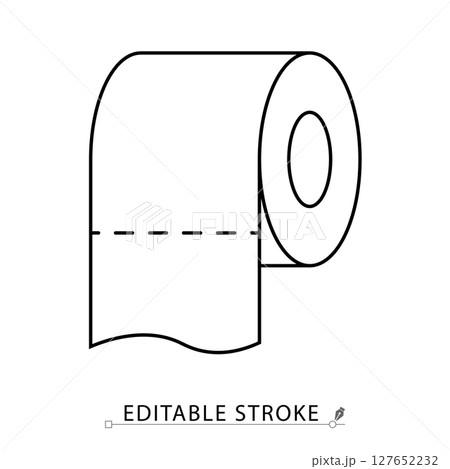 Toilet paper roll icon in minimal linear style. Symbol of hygiene, bathroom essentials, sanitation or restroom. Editable stroke. Toilet paper roll icon in minimal linear style. Symbol of hygiene, bathroom essentials, sanitation or restroom. Editable stroke. 127652232
