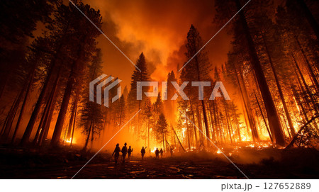 山火事で炎に包まれた森林 127652889